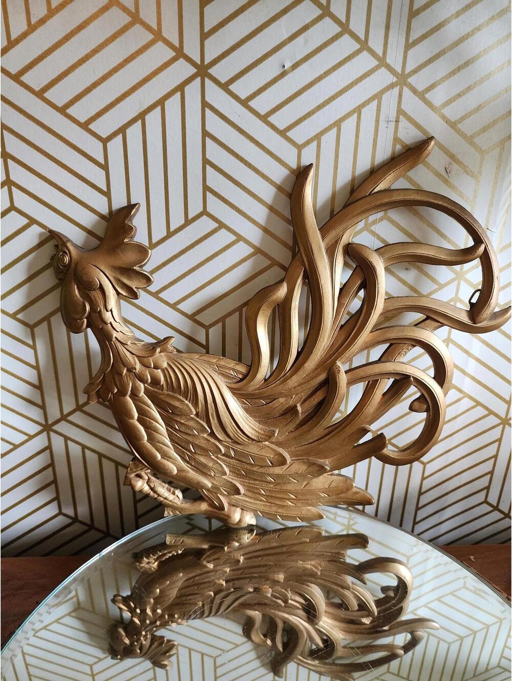 Vintage Syroco Wood Gold Wall Hanging Rooster